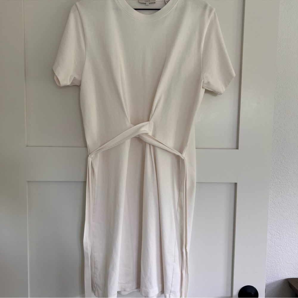 Vince White Cream Short Sleeve Tie-Back Dress